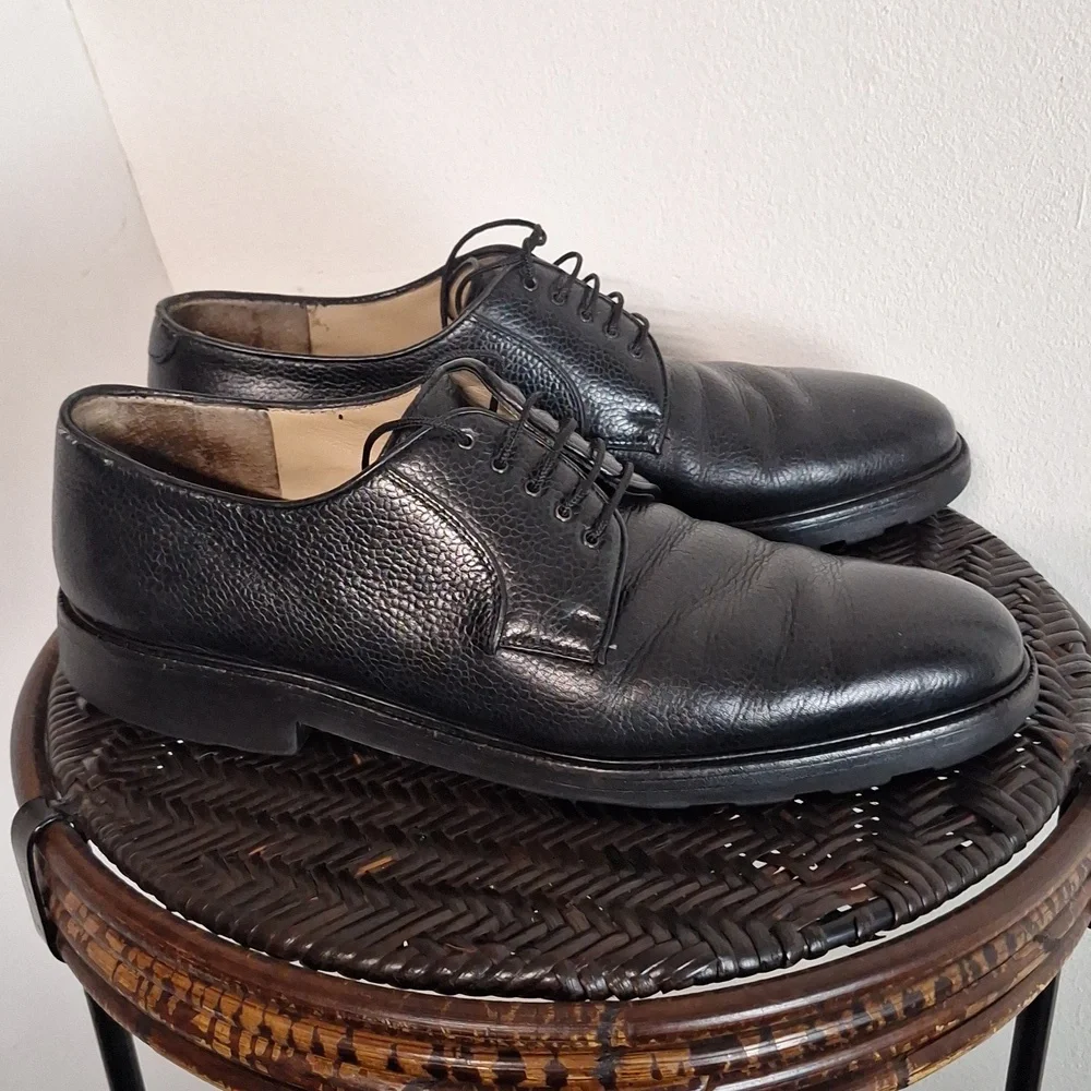 Salvatore Ferragamo Black Pebble Leather Casual Lace Up Derby Men Size 10 Oxford